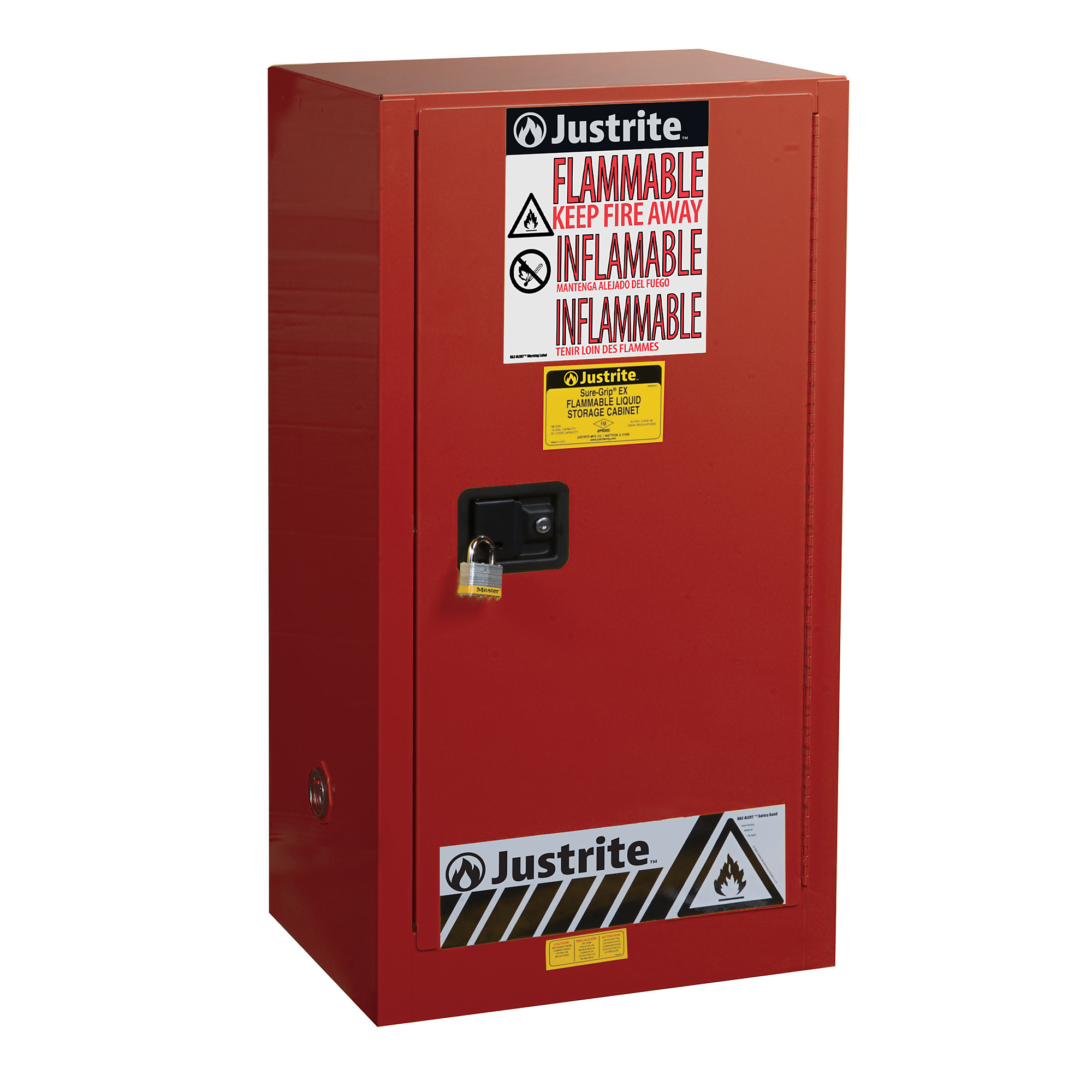 Justrite Sure-Grip EX Compac Flammable Cabinet — 15 Gallon, 1 Shelf, 1 Door, Self-Close, Red, Model# 891521
